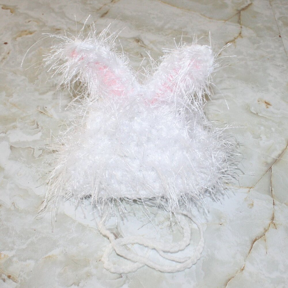 HAND CRAFTED Hat Crochet Easter Bunny Ears Cat Costume Photo Prop White - Picture 5 of 14